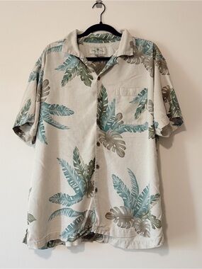 Men’s XL Washable Silk Resortwear Hawaiian Palm Botanical Button Down Shirt